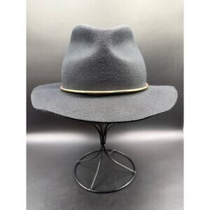 Seeberger 100% Wool Fedora Hat Black Gold Tone Band Womens Size 7 56cm